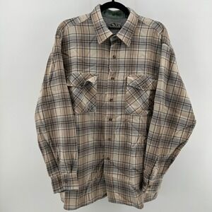 Backpacker Beige‎ Gray Flannel Plaid Long Sleeve Button Up Shirt Men XL Outdoor